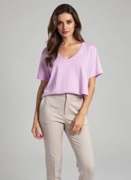 Tricou guler în v mâneci scurte violet ABSOLUT CASHMERE femeie