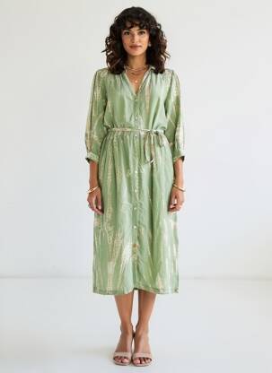 Rochie midi mâneci 3/4 mâneci 3/4 verde MKT STUDIO femeie
