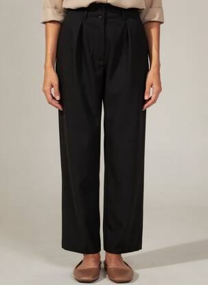 Pantalon drept talie cu cleme talie înaltă negru WEEKEND MAXMARA femeie