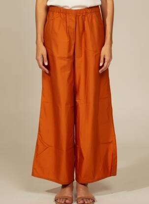Pantalon larg țesătură poplin mărime normală portocalie MAX MARA femeie