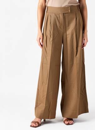 Pantalon larg țesătură crep talie înaltă maro MAX MARA femeie