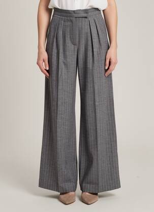 Pantalon evazat închidere cu fermoar sub clapetă cu cârlig talie înaltă gri MAX MARA femeie