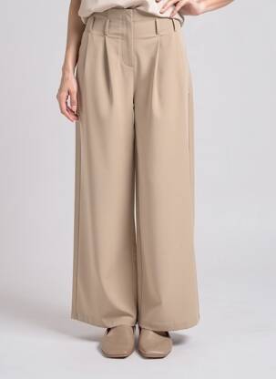 Pantalon larg țesătură poplin talie înaltă bej LILI SIDONIO femeie