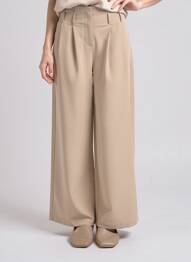 Pantalon larg țesătură poplin talie înaltă bej LILI SIDONIO femeie