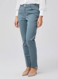 Pantalon slim țesătură poplin mărime normală albastru KANOPE femeie