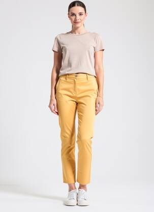 Pantalon slim țesătură poplin mărime normală galben KANOPE femeie