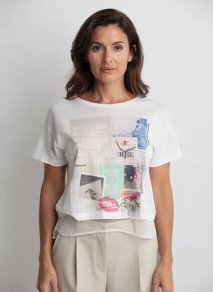 Tricou imprimeu fantezie mâneci scurte alb COQUELICOT femeie