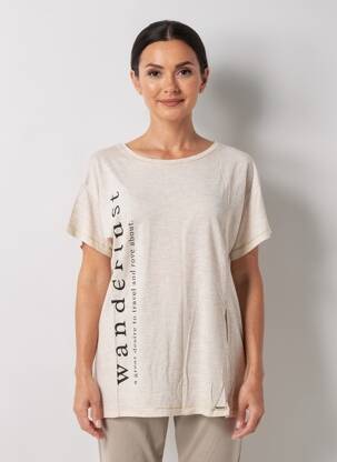 Tricou croială dreaptă mâneci scurte bej COQUELICOT femeie