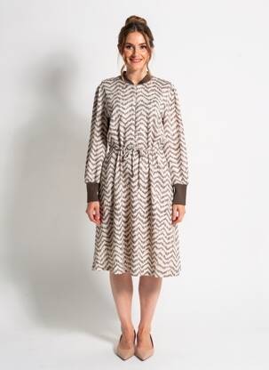 Rochie midi mâneci lungi mâneci lungi bej K-DESIGN femeie