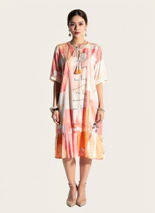 Rochie midi croială fluidă mâneci scurte roz TUZZI femeie