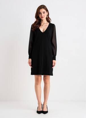 Rochie pulover guler în v mâneci lungi negru FREEMAN T.PORTER femeie