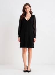 Rochie pulover guler în v mâneci lungi negru FREEMAN T.PORTER femeie
