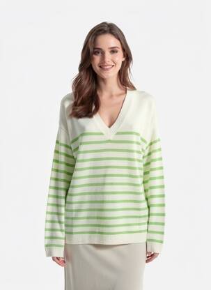 Pulover guler în v mâneci lungi verde ZOE ZONE OF EMBROIDERED femeie