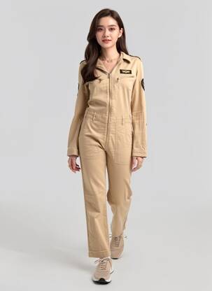 Salopetă-pantalon guler de bluză mâneci lungi bej SCHOTT femeie