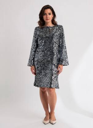 Rochie midi mâneci lungi mâneci lungi argintiu ELÈSIG femeie