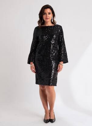 Rochie midi mâneci lungi mâneci lungi negru ELÈSIG femeie