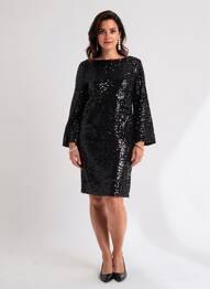 Rochie midi mâneci lungi mâneci lungi negru ELÈSIG femeie