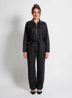 Salopetă-pantalon guler de bluză mâneci lungi negru ELÈSIG femeie