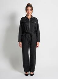 Salopetă-pantalon guler de bluză mâneci lungi negru ELÈSIG femeie