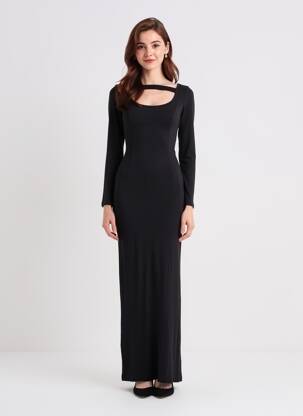 Rochie lungă mâneci lungi mâneci lungi negru IMII femeie