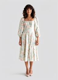 Rochie midi imprimeu floral mâneci lungi alb SELKIE femeie