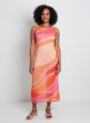 Rochie midi imprimeu fantezie fără mâneci roz AGNESE STUDIOS femeie