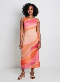 Rochie midi imprimeu fantezie fără mâneci roz AGNESE STUDIOS femeie