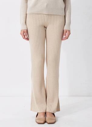 Pantalon evazat talie elastică mărime normală bej NA-KD femeie
