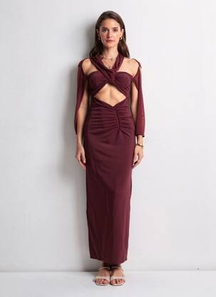 Rochie lungă mâneci lungi mâneci lungi roșu MESHKI femeie