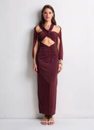 Rochie lungă mâneci lungi mâneci lungi roșu MESHKI femeie