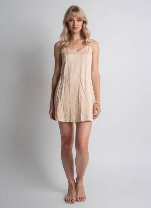 Rochie scurtă croială fluidă bretele subțiri bej AMERICAN VINTAGE femeie