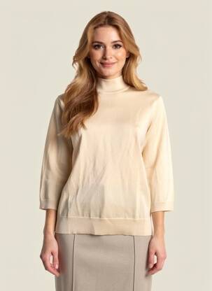 Pulover elasticitate mâneci scurte bej SANS MARQUE femeie