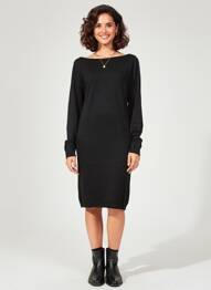 Rochie pulover elasticitate mâneci lungi negru PAPILLONNE femeie