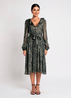 Rochie midi mâneci lungi mâneci lungi verde TRAFFIC PEOPLE femeie