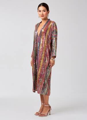 Rochie midi croială fluidă mâneci 3/4 galben MOMENT femeie