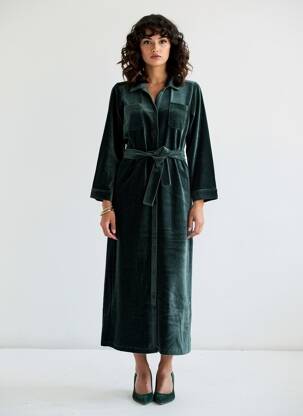 Rochie lungă mâneci lungi mâneci lungi verde NICE THINGS femeie