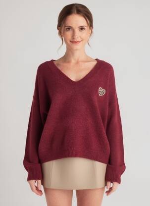 Pulover guler în v mâneci lungi roșu M&G MONOGRAM femeie