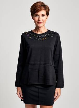 Pulover croială cambrată mâneci lungi negru TELMAIL femeie