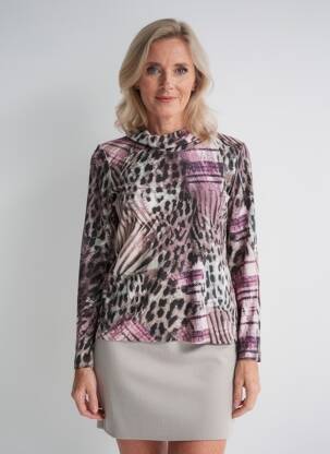 Tricou imprimeu fantezie mâneci lungi violet BARBARA LEBEK femeie