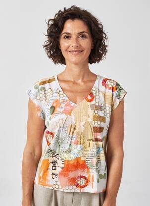 Tricou imprimeu fantezie mâneci scurte portocaliu DOLCEZZA femeie