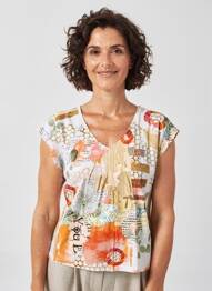 Tricou imprimeu fantezie mâneci scurte portocaliu DOLCEZZA femeie
