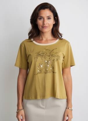 Tricou serigrafie flockată mâneci scurte verde ANANKE femeie