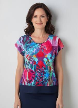Top țesătură jersey mâneci scurte albastru DOLCEZZA femeie