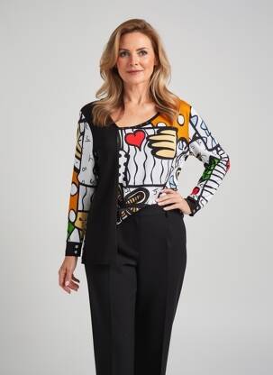Top țesătură jersey mâneci lungi negru DOLCEZZA femeie