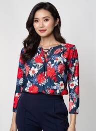 Tricou guler în v mâneci 3/4 roșu FRANK WALDER femeie