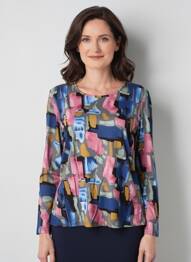 Tricou imprimeu fantezie mâneci lungi albastru GUY DUBOUIS femeie