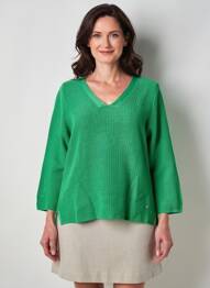Pulover croială cambrată mâneci 3/4 verde RABE femeie