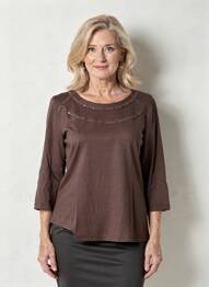 Tricou elasticitate mâneci 3/4 maro FRANK WALDER femeie