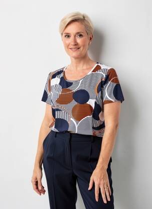 Tricou imprimeu fantezie mâneci scurte albastru GUY DUBOUIS femeie