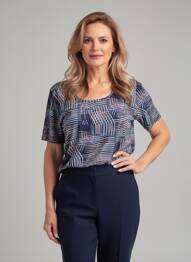 Tricou imprimeu fantezie mâneci scurte albastru GUY DUBOUIS femeie